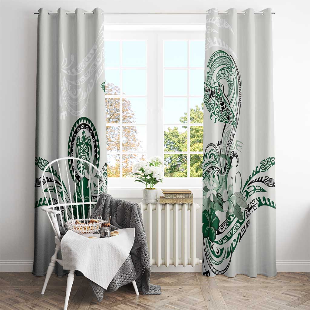 Polynesian Manta Ray Window Curtain Green Floral Turtle Tattoo - Polynesian Pride
