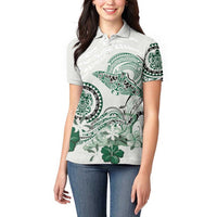 Polynesian Manta Ray Women Polo Shirt Green Floral Turtle Tattoo - Polynesian Pride