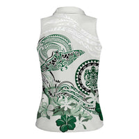 Polynesian Manta Ray Women Sleeveless Polo Shirt Green Floral Turtle Tattoo - Polynesian Pride