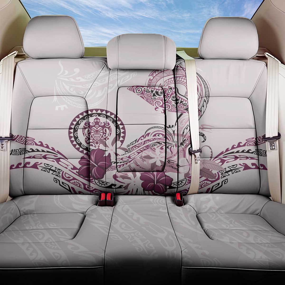 Polynesian Manta Ray Back Car Seat Cover Pink Floral Turtle Tattoo - Polynesian Pride