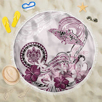 Polynesian Manta Ray Beach Blanket Pink Floral Turtle Tattoo - Polynesian Pride
