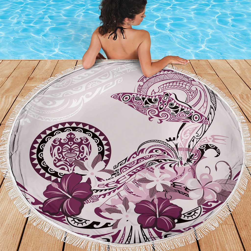 Polynesian Manta Ray Beach Blanket Pink Floral Turtle Tattoo - Polynesian Pride