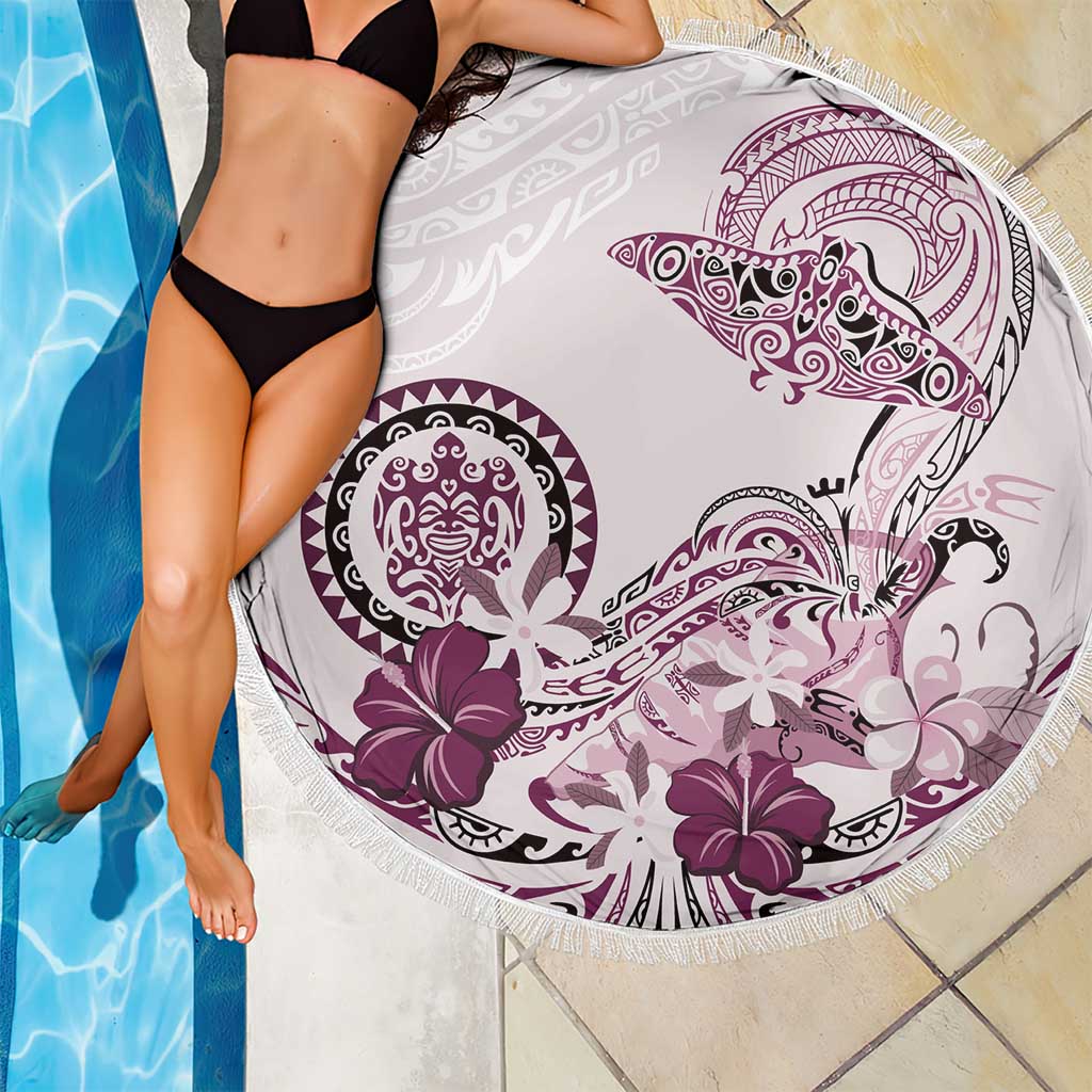 Polynesian Manta Ray Beach Blanket Pink Floral Turtle Tattoo - Polynesian Pride