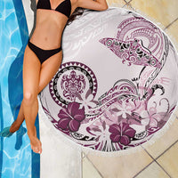 Polynesian Manta Ray Beach Blanket Pink Floral Turtle Tattoo - Polynesian Pride