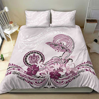 Polynesian Manta Ray Bedding Set Pink Floral Turtle Tattoo - Polynesian Pride