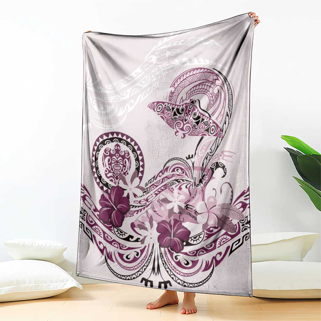 Polynesian Manta Ray Blanket Pink Floral Turtle Tattoo - Polynesian Pride