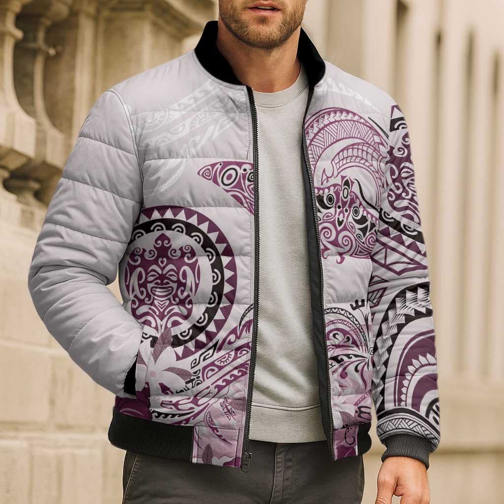 Polynesian Manta Ray Bomber Puffer Jacket Pink Floral Turtle Tattoo - Polynesian Pride