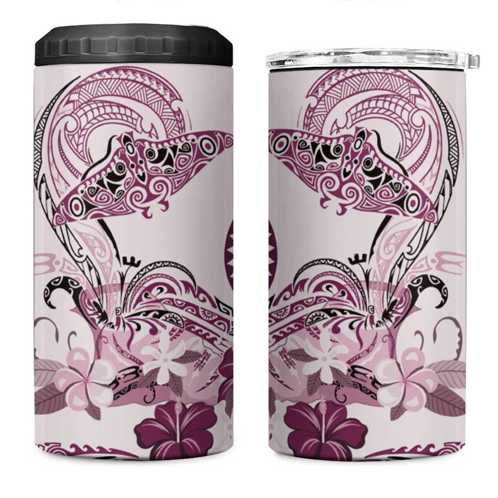 Polynesian Manta Ray 4 in 1 Can Cooler Tumbler Pink Floral Turtle Tattoo - Polynesian Pride