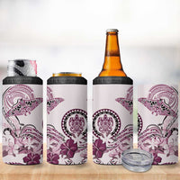 Polynesian Manta Ray 4 in 1 Can Cooler Tumbler Pink Floral Turtle Tattoo - Polynesian Pride