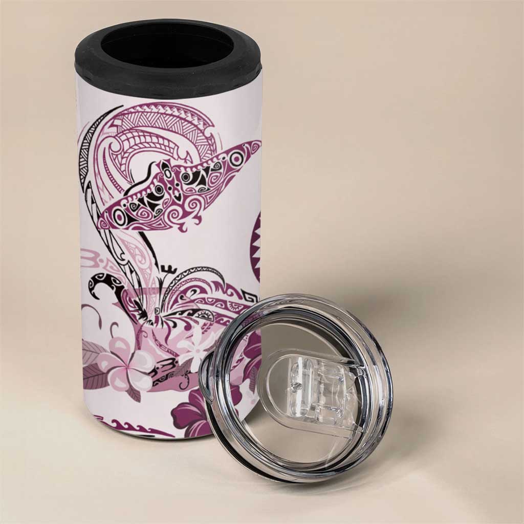 Polynesian Manta Ray 4 in 1 Can Cooler Tumbler Pink Floral Turtle Tattoo - Polynesian Pride