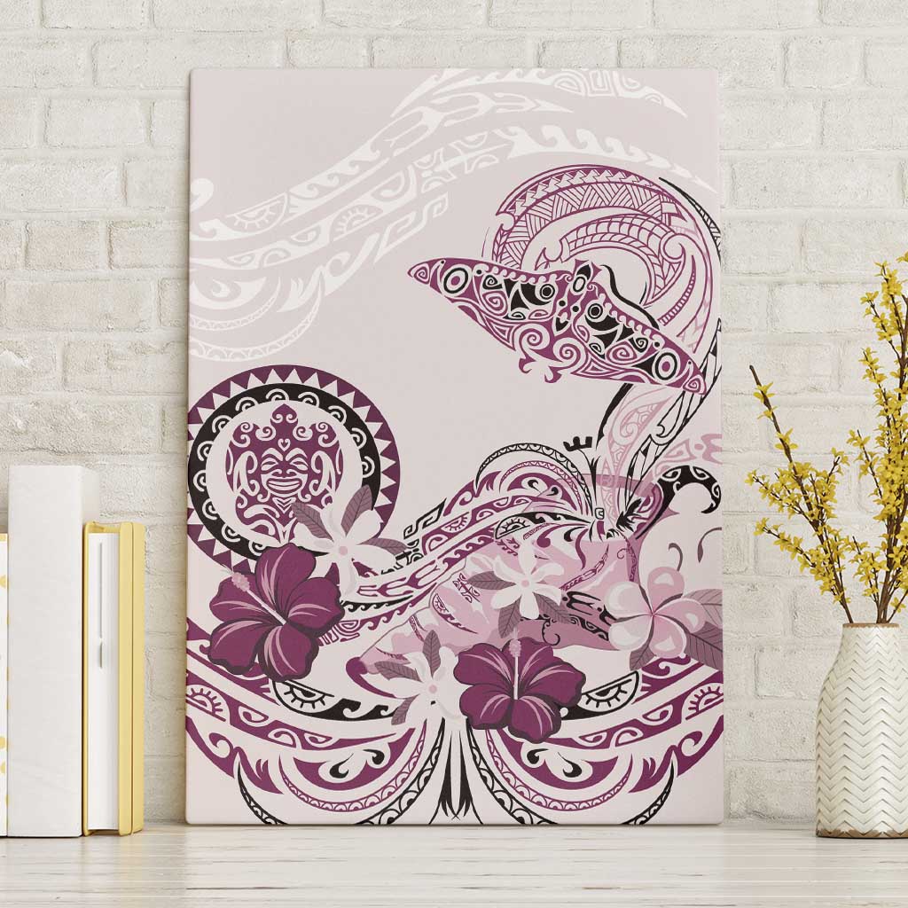 Polynesian Manta Ray Canvas Wall Art Pink Floral Turtle Tattoo - Polynesian Pride