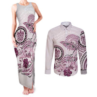 Polynesian Manta Ray Couples Matching Tank Maxi Dress and Long Sleeve Button Shirt Pink Floral Turtle Tattoo LT9 Pink - Polynesian Pride