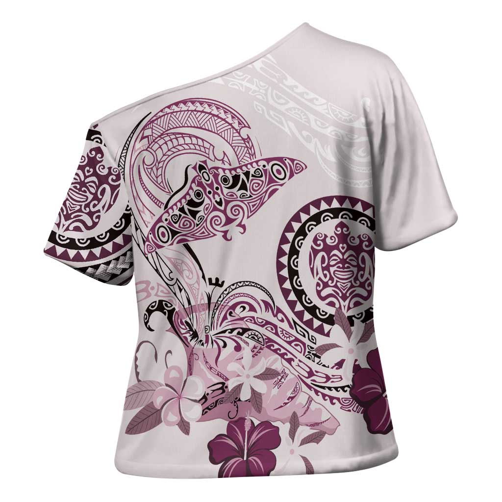Polynesian Manta Ray Cross Shoulder Shirt Pink Floral Turtle Tattoo - Polynesian Pride