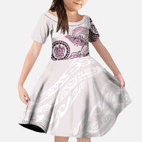 Polynesian Manta Ray Family Matching Long Sleeve Bodycon Dress and Hawaiian Shirt Pink Floral Turtle Tattoo LT9 Daughter's Dress Pink - Polynesian Pride