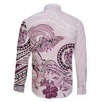 Polynesian Manta Ray Family Matching Long Sleeve Bodycon Dress and Hawaiian Shirt Pink Floral Turtle Tattoo LT9 - Polynesian Pride