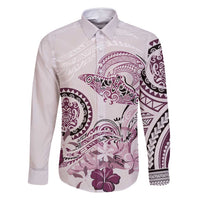 Polynesian Manta Ray Family Matching Mermaid Dress and Hawaiian Shirt Pink Floral Turtle Tattoo LT9 Dad's Shirt - Long Sleeve Pink - Polynesian Pride