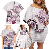 Polynesian Manta Ray Family Matching Off Shoulder Short Dress and Hawaiian Shirt Pink Floral Turtle Tattoo - Polynesian Pride