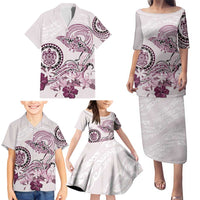 Polynesian Manta Ray Family Matching Puletasi and Hawaiian Shirt Pink Floral Turtle Tattoo - Polynesian Pride