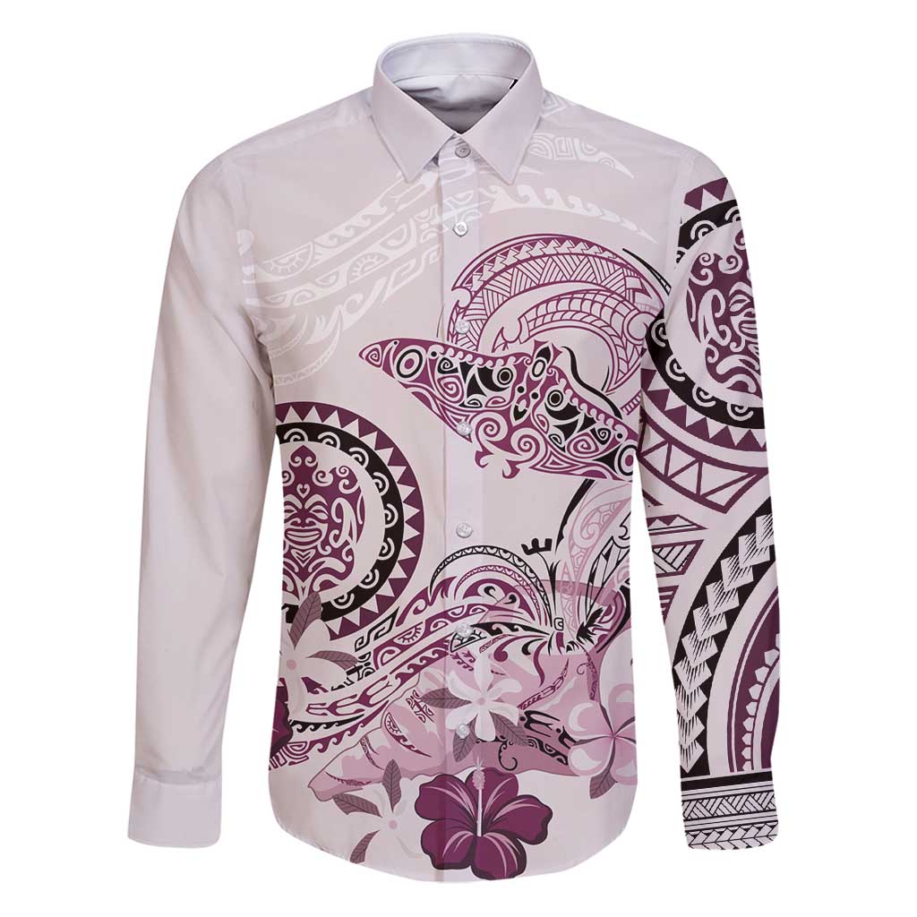 Polynesian Manta Ray Family Matching Puletasi and Hawaiian Shirt Pink Floral Turtle Tattoo - Polynesian Pride