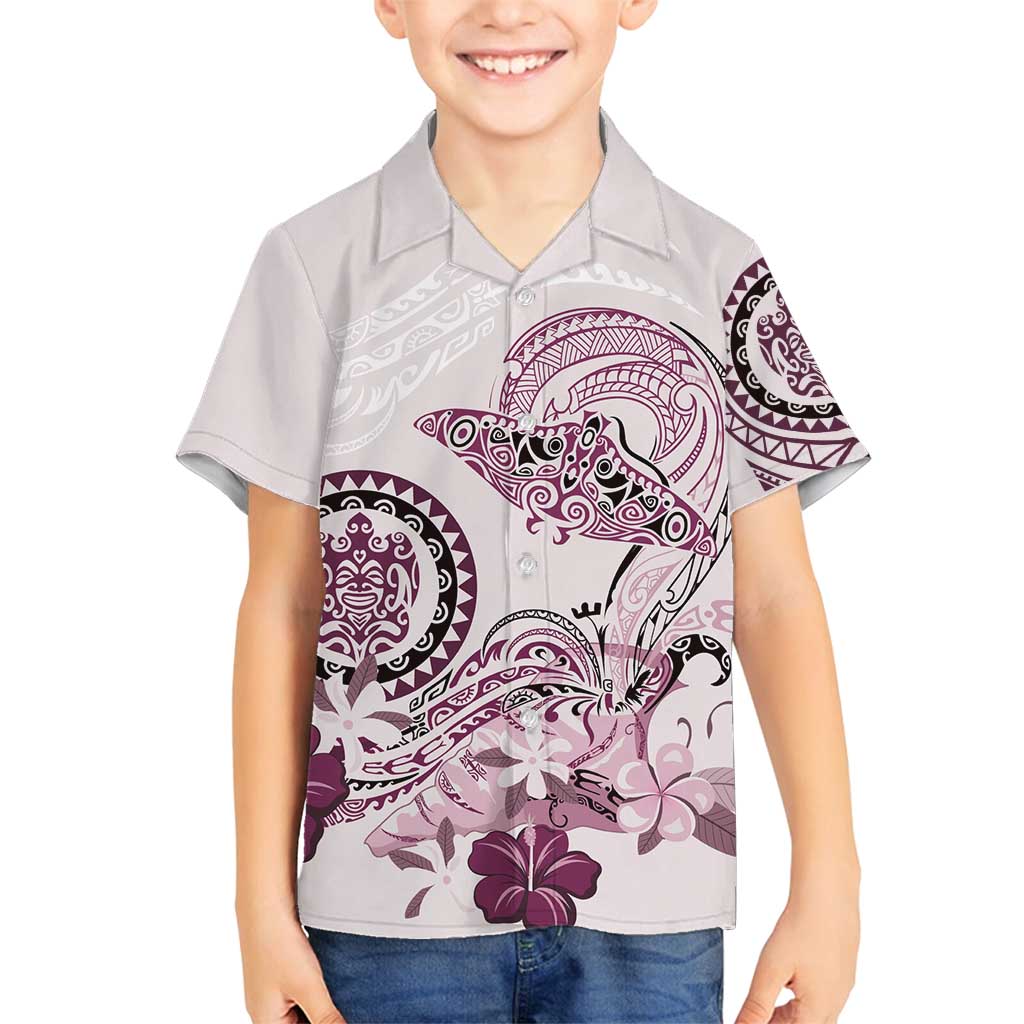 Polynesian Manta Ray Family Matching Puletasi and Hawaiian Shirt Pink Floral Turtle Tattoo - Polynesian Pride