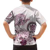 Polynesian Manta Ray Family Matching Short Sleeve Bodycon Dress and Hawaiian Shirt Pink Floral Turtle Tattoo LT9 - Polynesian Pride