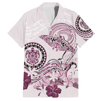 Polynesian Manta Ray Family Matching Short Sleeve Bodycon Dress and Hawaiian Shirt Pink Floral Turtle Tattoo LT9 Dad's Shirt - Short Sleeve Pink - Polynesian Pride