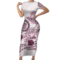 Polynesian Manta Ray Family Matching Short Sleeve Bodycon Dress and Hawaiian Shirt Pink Floral Turtle Tattoo LT9 Mom's Dress Pink - Polynesian Pride