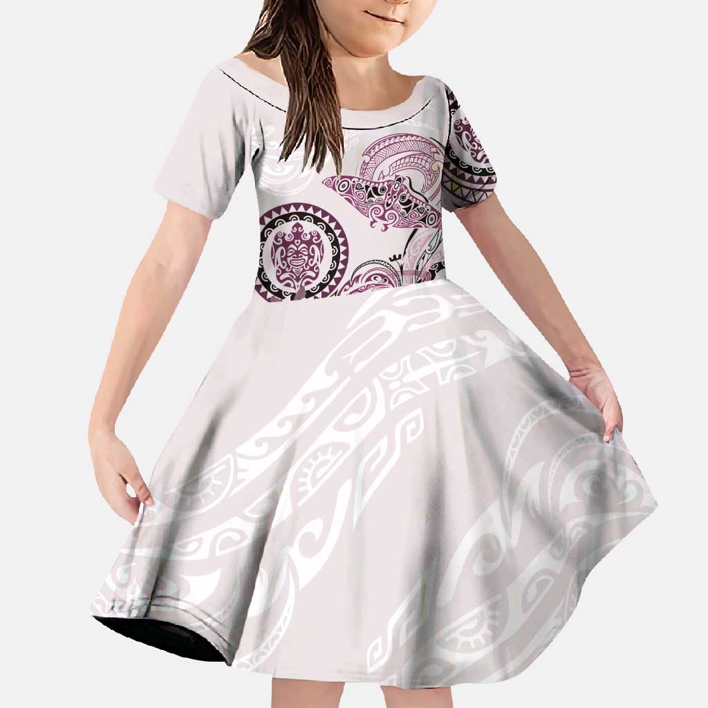 Polynesian Manta Ray Family Matching Summer Maxi Dress and Hawaiian Shirt Pink Floral Turtle Tattoo - Polynesian Pride