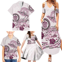 Polynesian Manta Ray Family Matching Summer Maxi Dress and Hawaiian Shirt Pink Floral Turtle Tattoo - Polynesian Pride