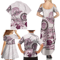 Polynesian Manta Ray Family Matching Summer Maxi Dress and Hawaiian Shirt Pink Floral Turtle Tattoo - Polynesian Pride