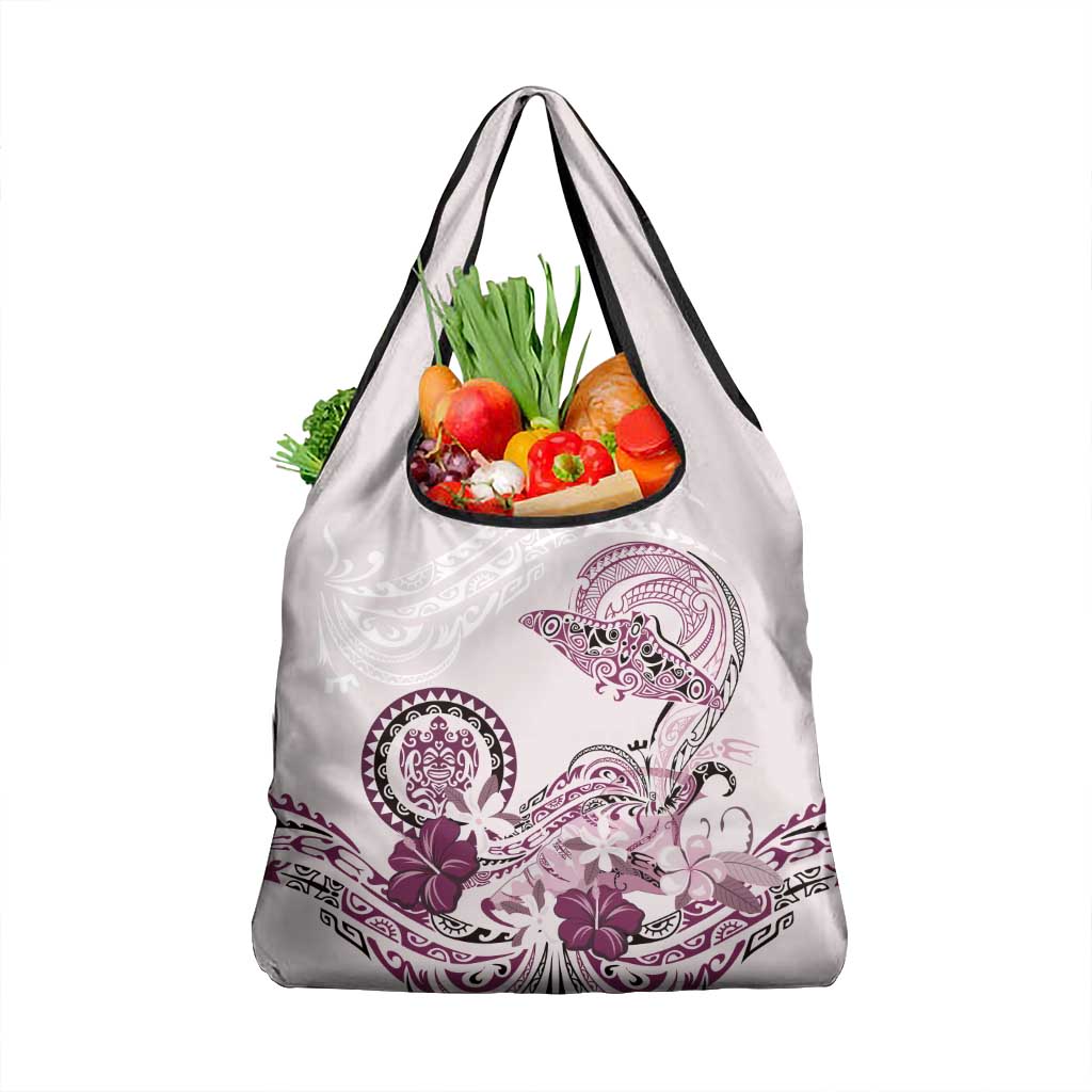 Polynesian Manta Ray Grocery Bag Pink Floral Turtle Tattoo - Polynesian Pride