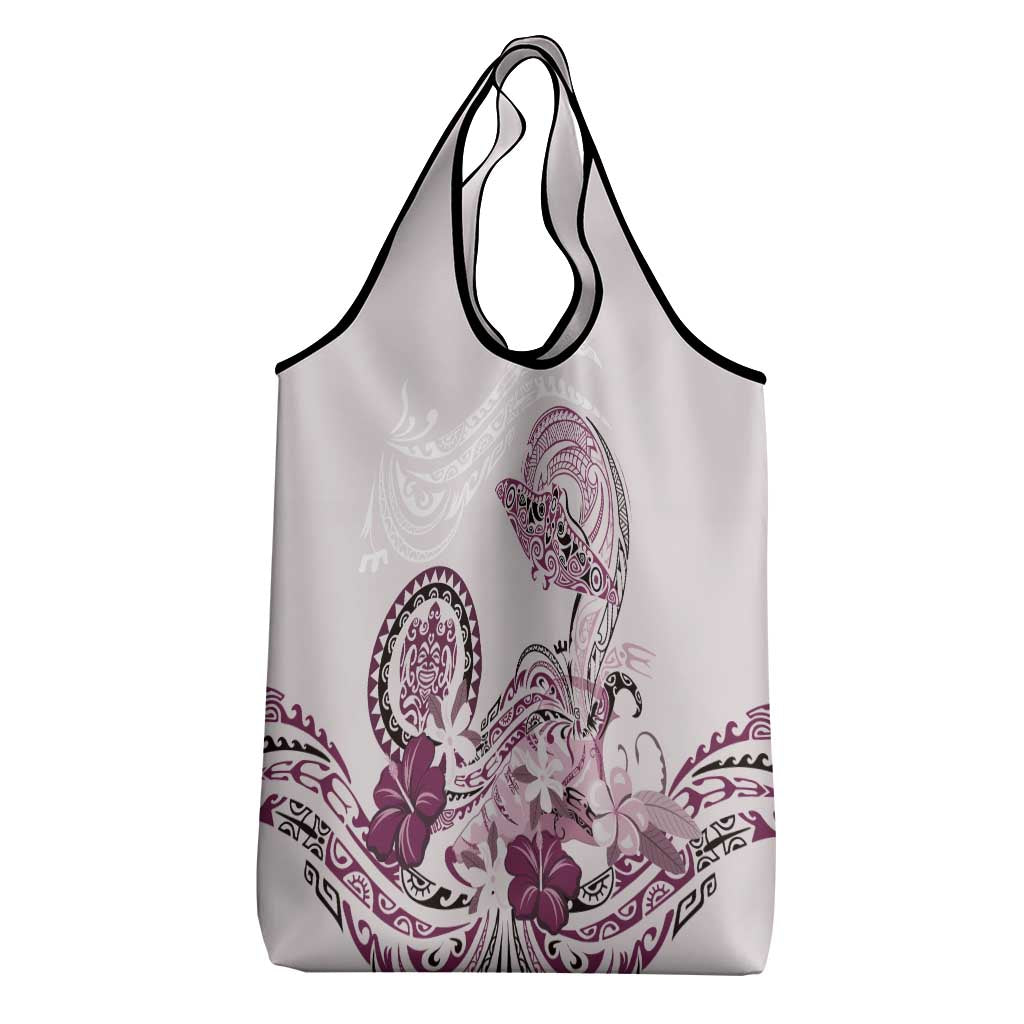 Polynesian Manta Ray Grocery Bag Pink Floral Turtle Tattoo - Polynesian Pride
