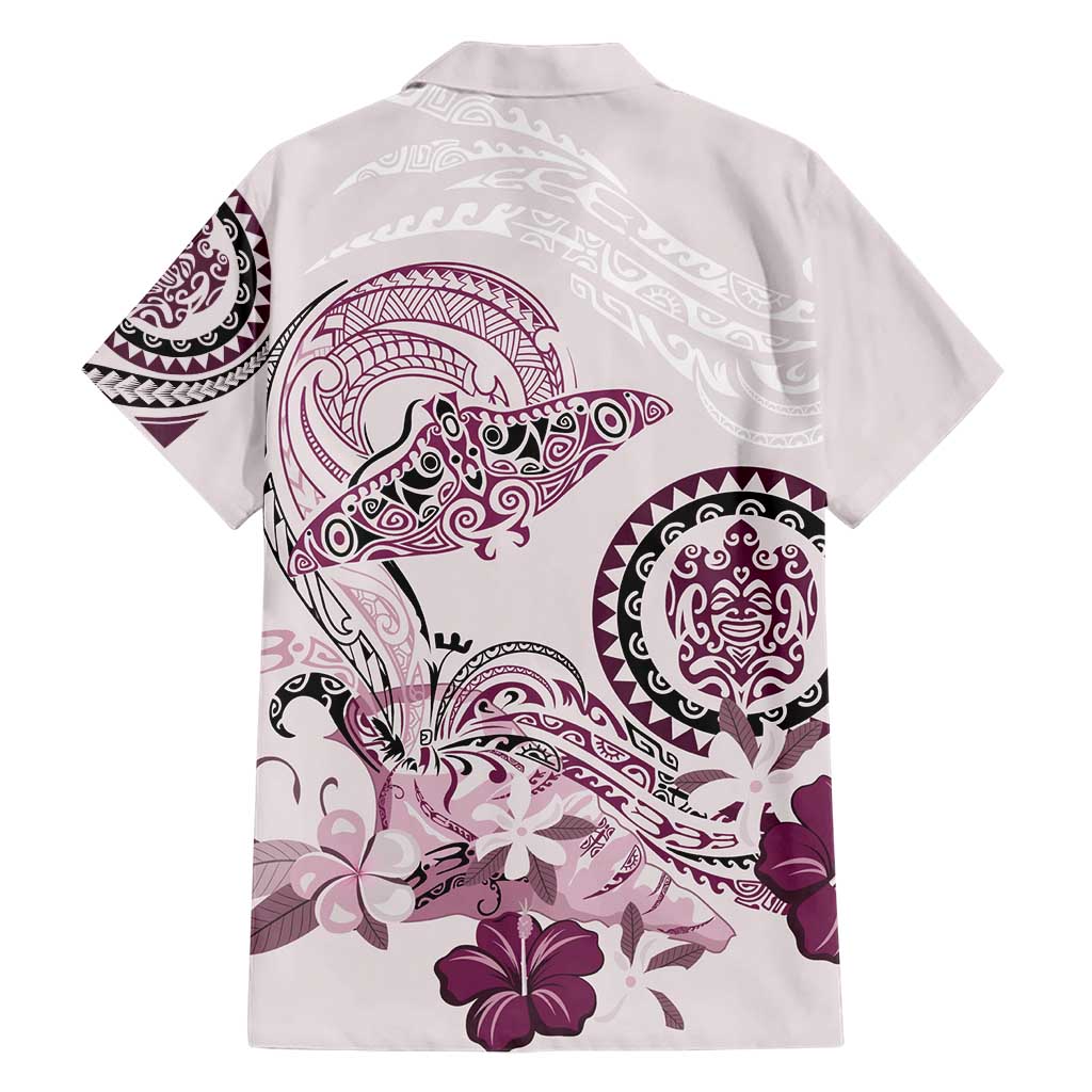 Polynesian Manta Ray Hawaiian Shirt Pink Floral Turtle Tattoo - Polynesian Pride