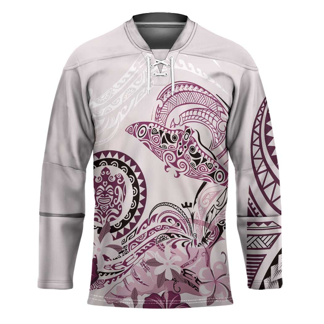 Polynesian Manta Ray Hockey Jersey Pink Floral Turtle Tattoo - Polynesian Pride