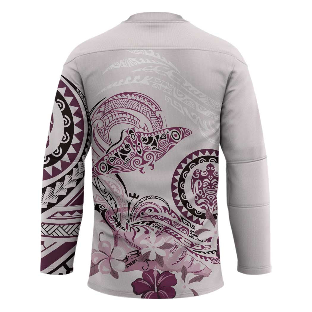 Polynesian Manta Ray Hockey Jersey Pink Floral Turtle Tattoo - Polynesian Pride