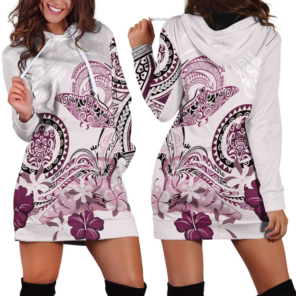 Polynesian Manta Ray Hoodie Dress Pink Floral Turtle Tattoo - Polynesian Pride
