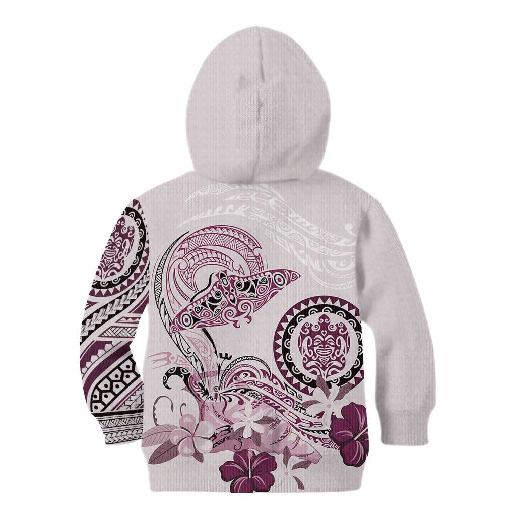 Polynesian Manta Ray Kid Hoodie Pink Floral Turtle Tattoo - Polynesian Pride