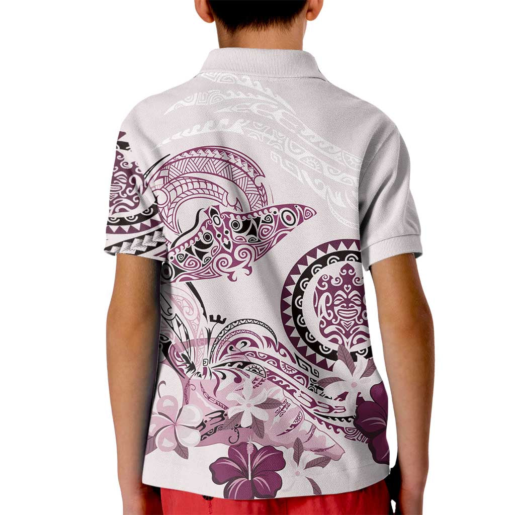 Polynesian Manta Ray Kid Polo Shirt Pink Floral Turtle Tattoo - Polynesian Pride