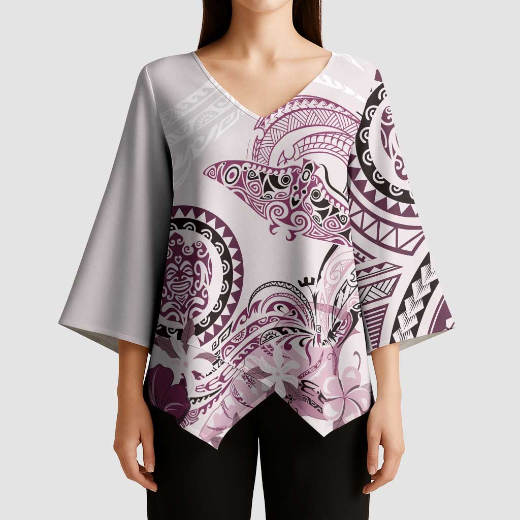 Polynesian Manta Ray Kimono Sleeve Blouse Pink Floral Turtle Tattoo - Polynesian Pride