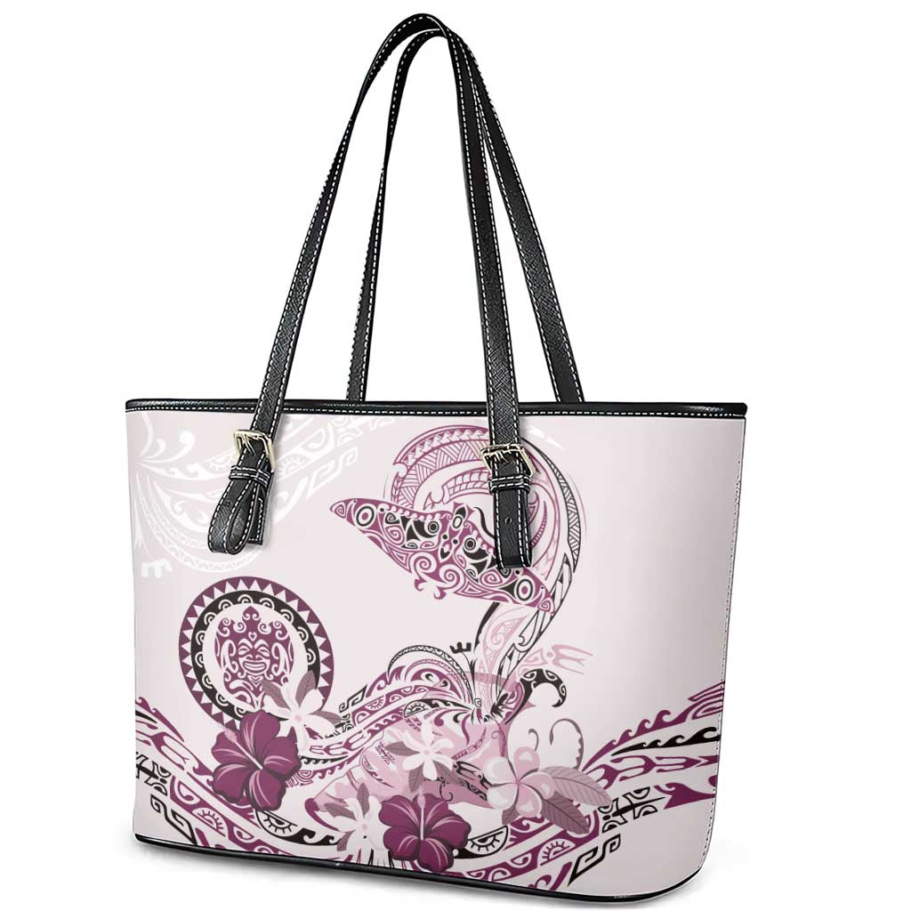 Polynesian Manta Ray Leather Tote Bag Pink Floral Turtle Tattoo - Polynesian Pride
