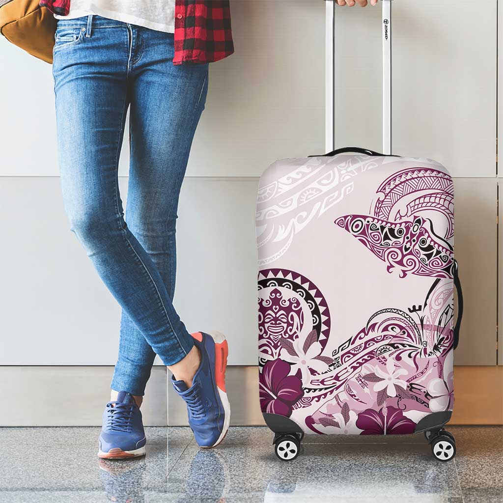 Polynesian Manta Ray Luggage Cover Pink Floral Turtle Tattoo - Polynesian Pride