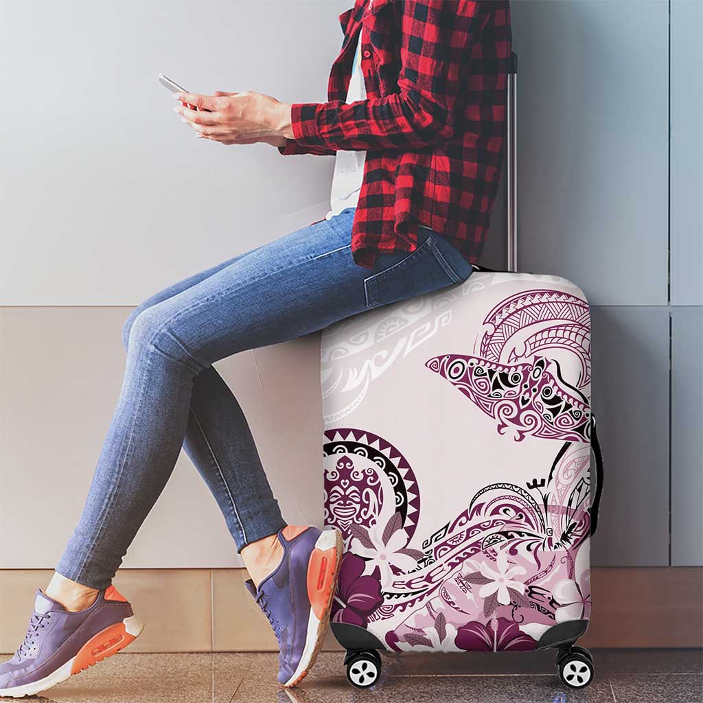 Polynesian Manta Ray Luggage Cover Pink Floral Turtle Tattoo - Polynesian Pride