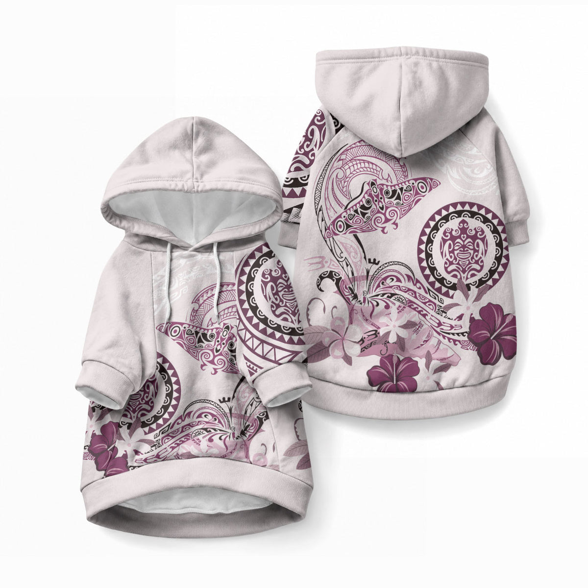 Polynesian Manta Ray Pet Hoodie Pink Floral Turtle Tattoo LT9 Pullover Pink - Polynesian Pride