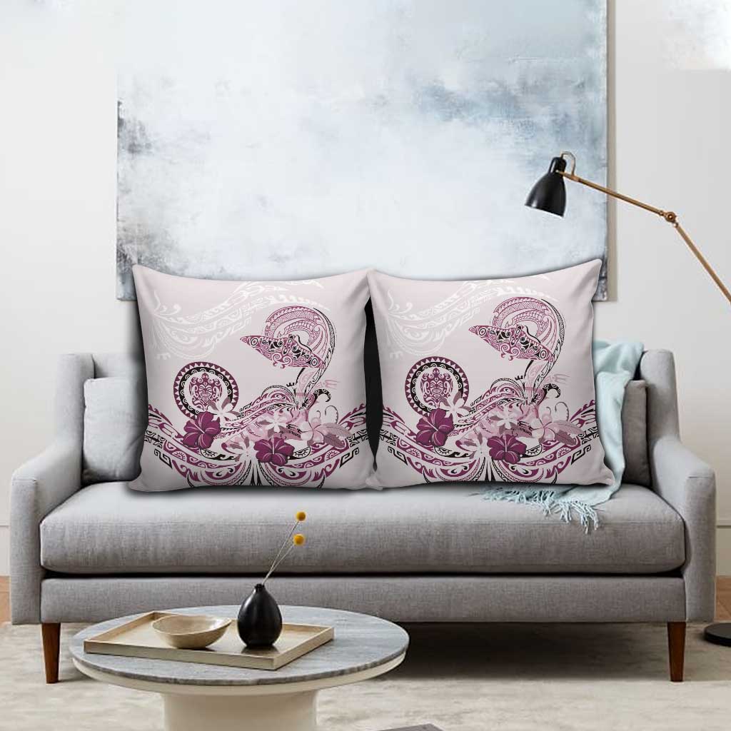 Polynesian Manta Ray Pillow Cover Pink Floral Turtle Tattoo - Polynesian Pride