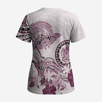 Polynesian Manta Ray Scrub Top Pink Floral Turtle Tattoo - Polynesian Pride