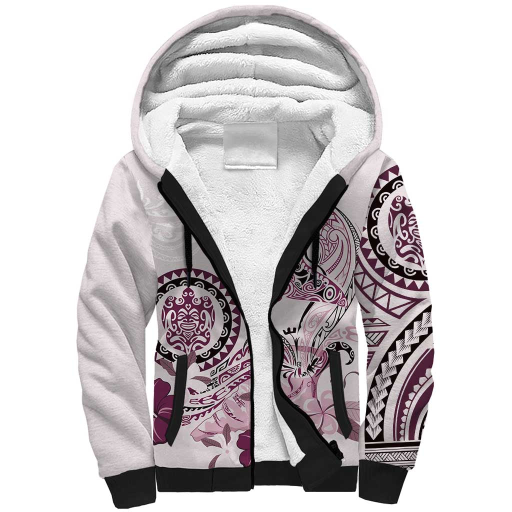 Polynesian Manta Ray Sherpa Hoodie Pink Floral Turtle Tattoo - Polynesian Pride