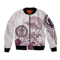 Polynesian Manta Ray Sleeve Zip Bomber Jacket Pink Floral Turtle Tattoo - Polynesian Pride