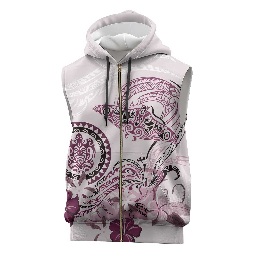 Polynesian Manta Ray Sleeveless Zip Hoodie Pink Floral Turtle Tattoo - Polynesian Pride