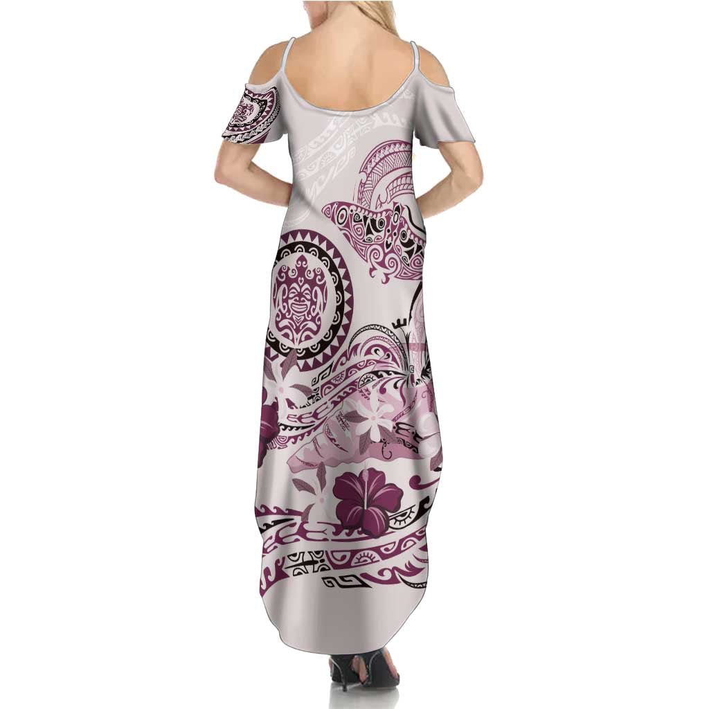Polynesian Manta Ray Summer Maxi Dress Pink Floral Turtle Tattoo - Polynesian Pride