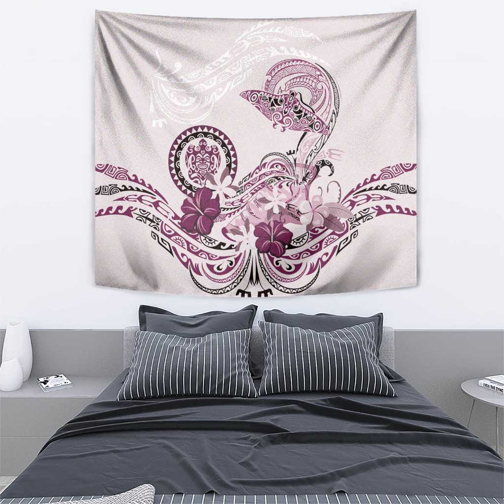 Polynesian Manta Ray Tapestry Pink Floral Turtle Tattoo - Polynesian Pride